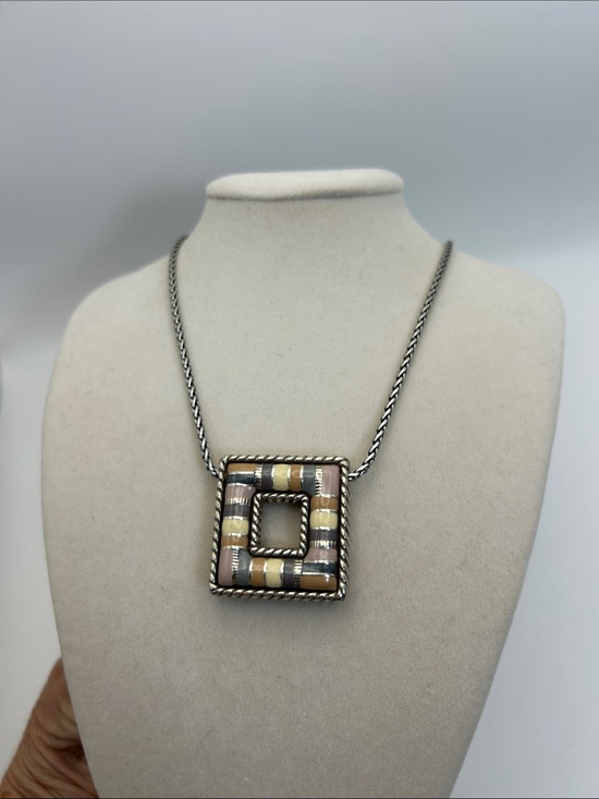 Brighton Jewelry - Brighton Cabana Necklace Neutral Tones Square Pendant Silver Plated 18"L